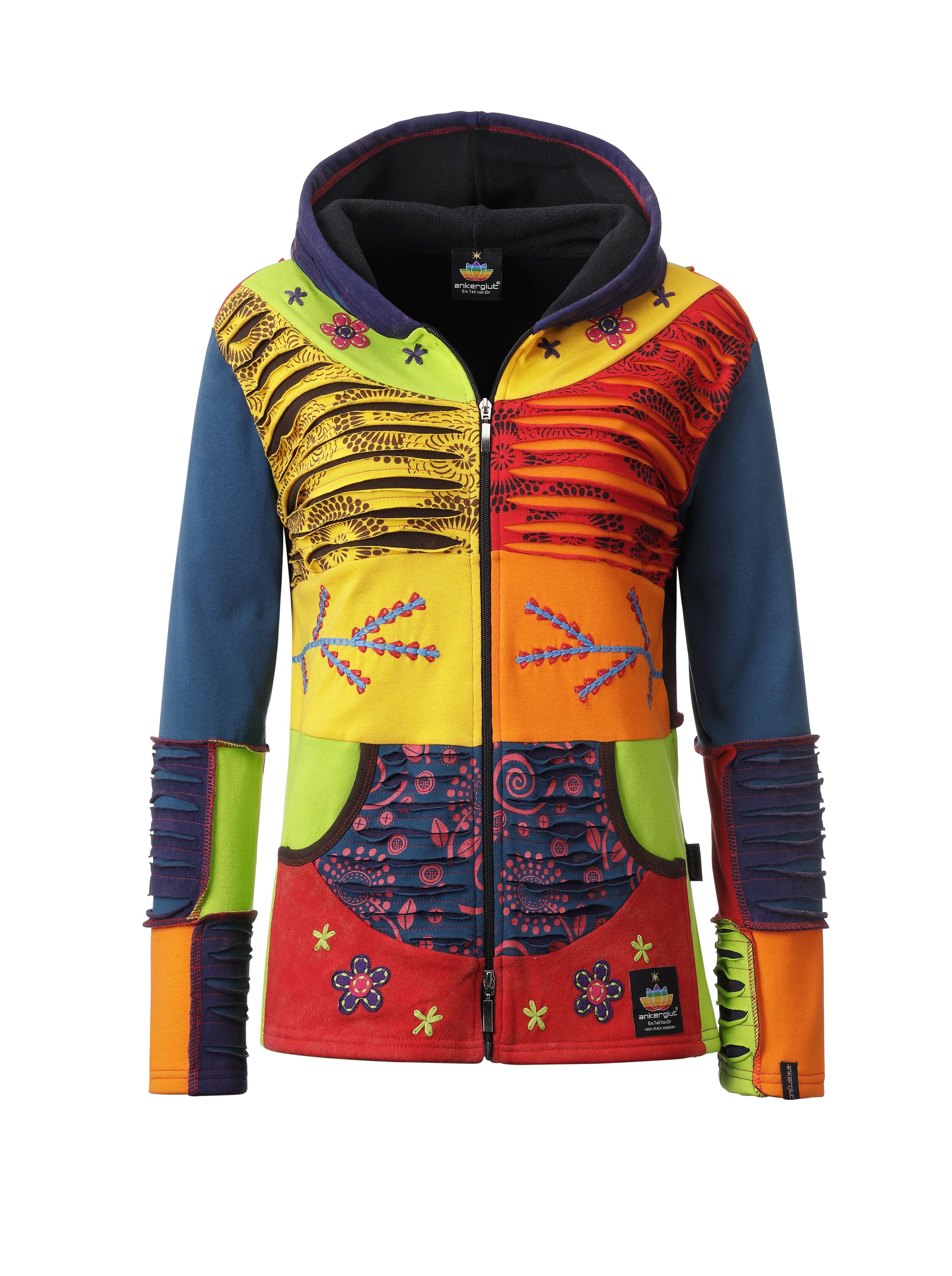 Ankerglut Sonne Damen Patchwork Jacke in großen Größen – Multi Color