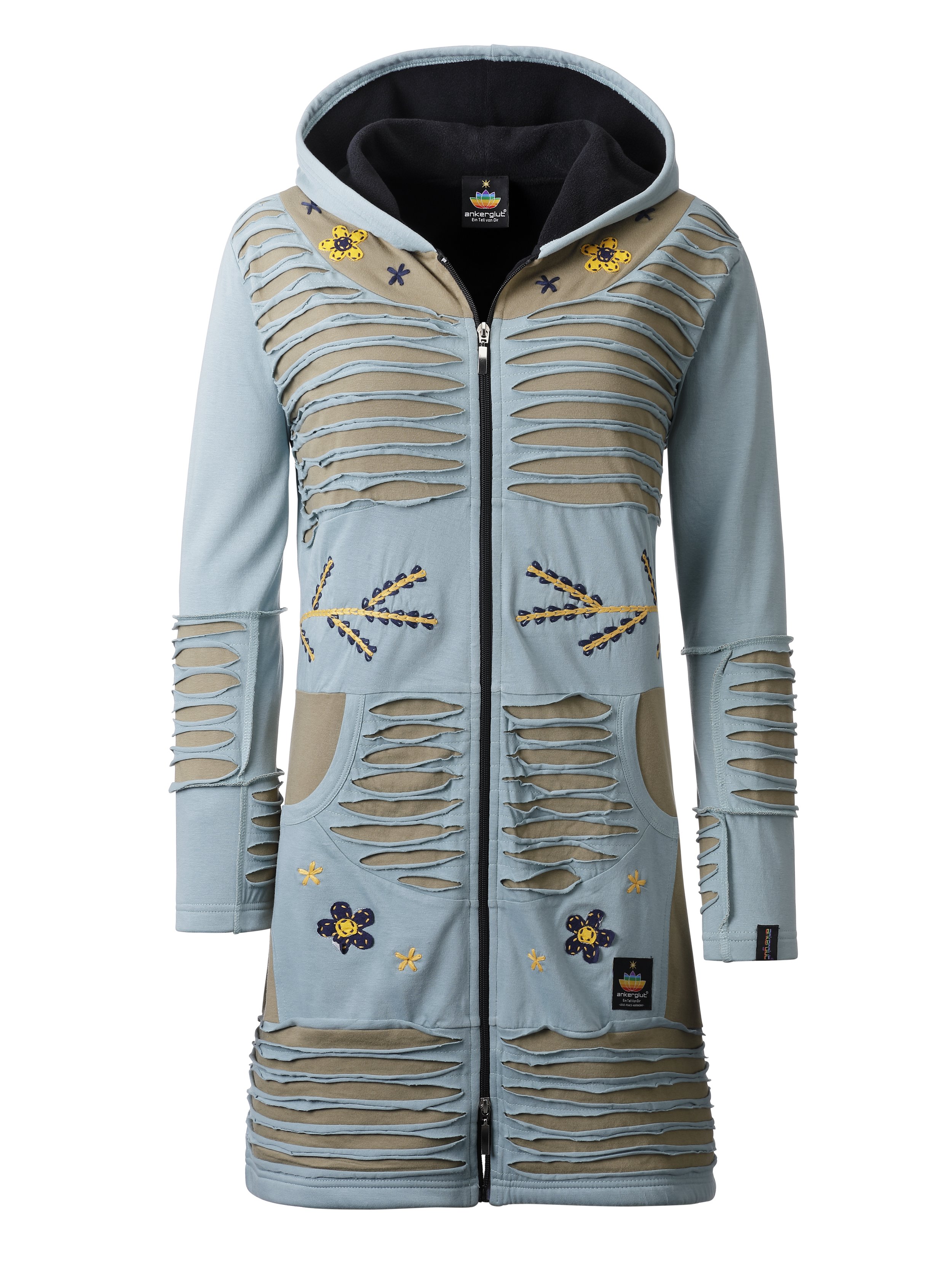 Ankerglut Stern Damen Patchwork Mantel große Größen – Sky Blue