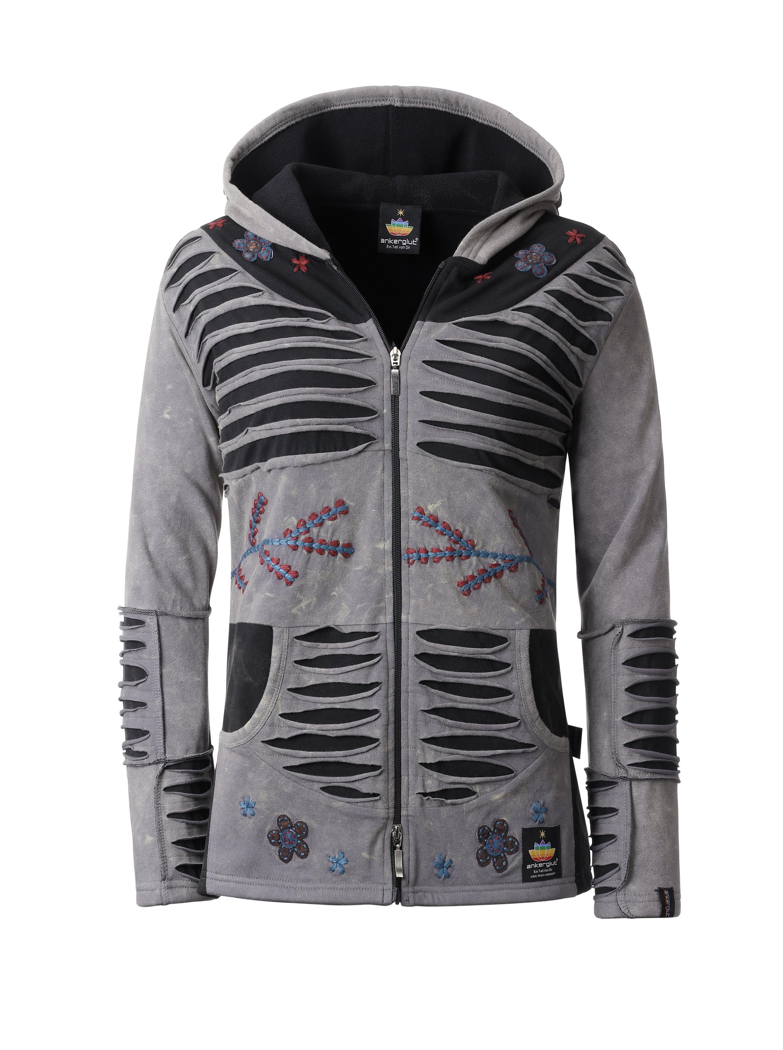 Ankerglut Sonne Damen Patchwork Jacke in großen Größen – Grau