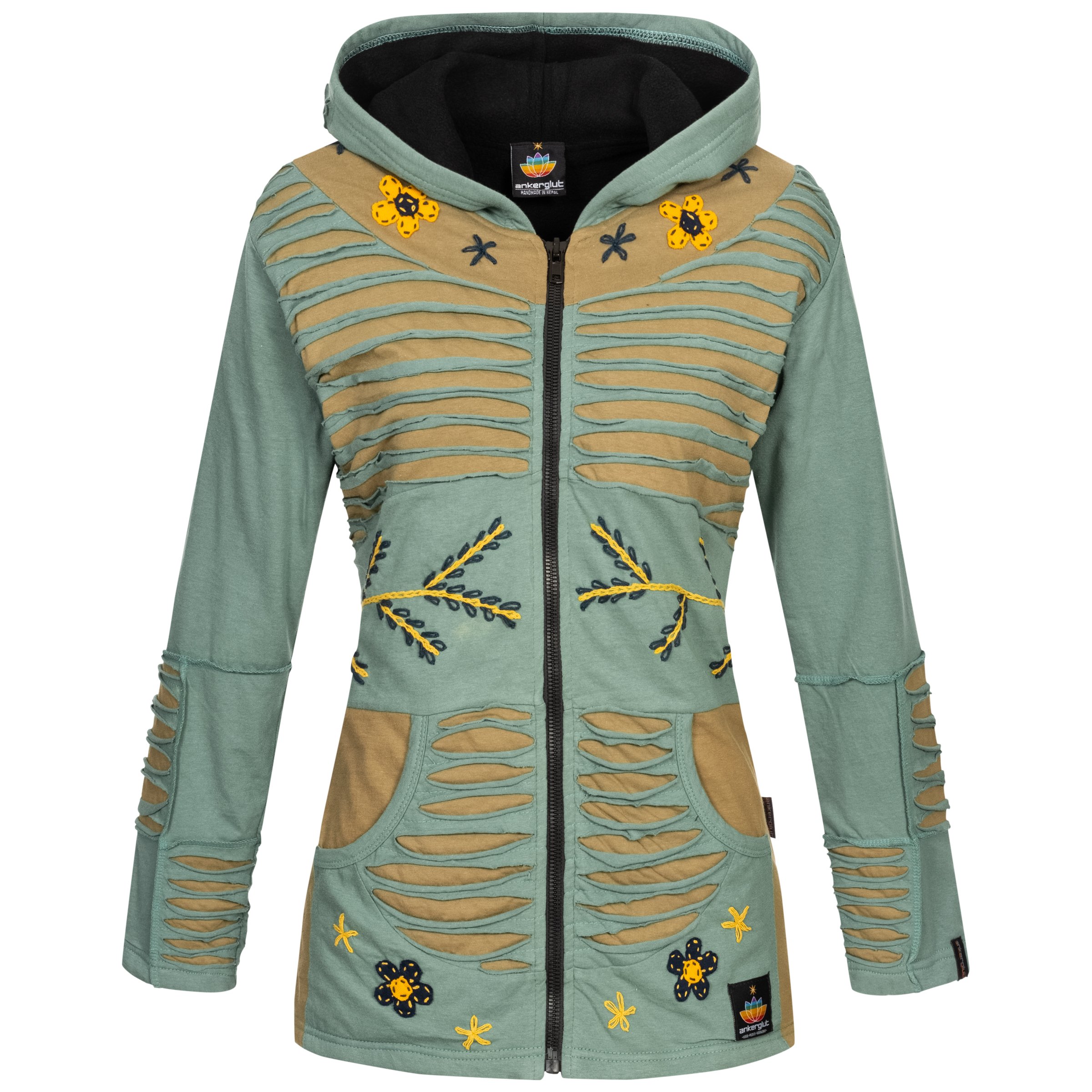 Ankerglut Sonne Damen Patchwork Jacke in großen Größen – Salbei