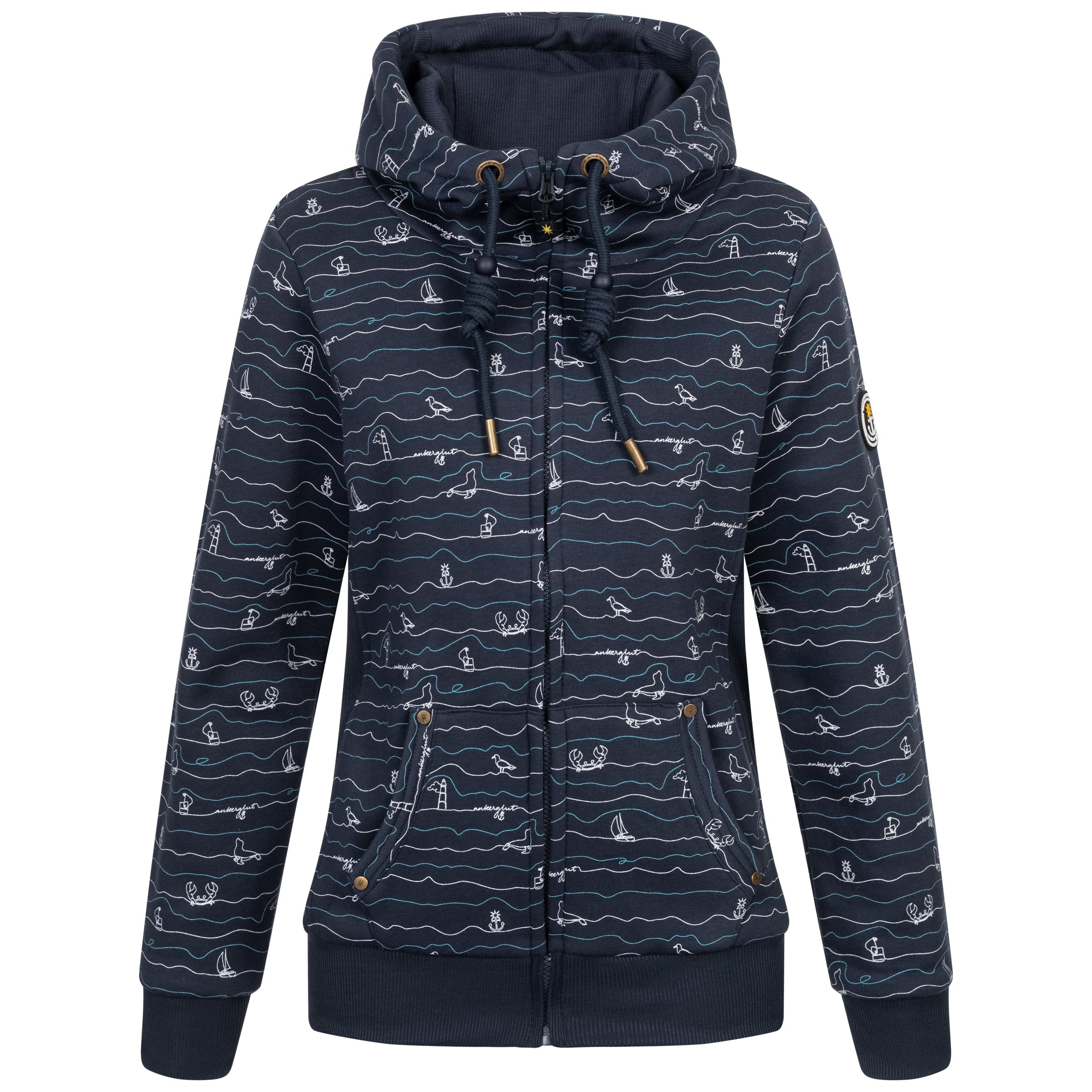 Ankerglut Welle Damen Hoodie große Größen – Navy