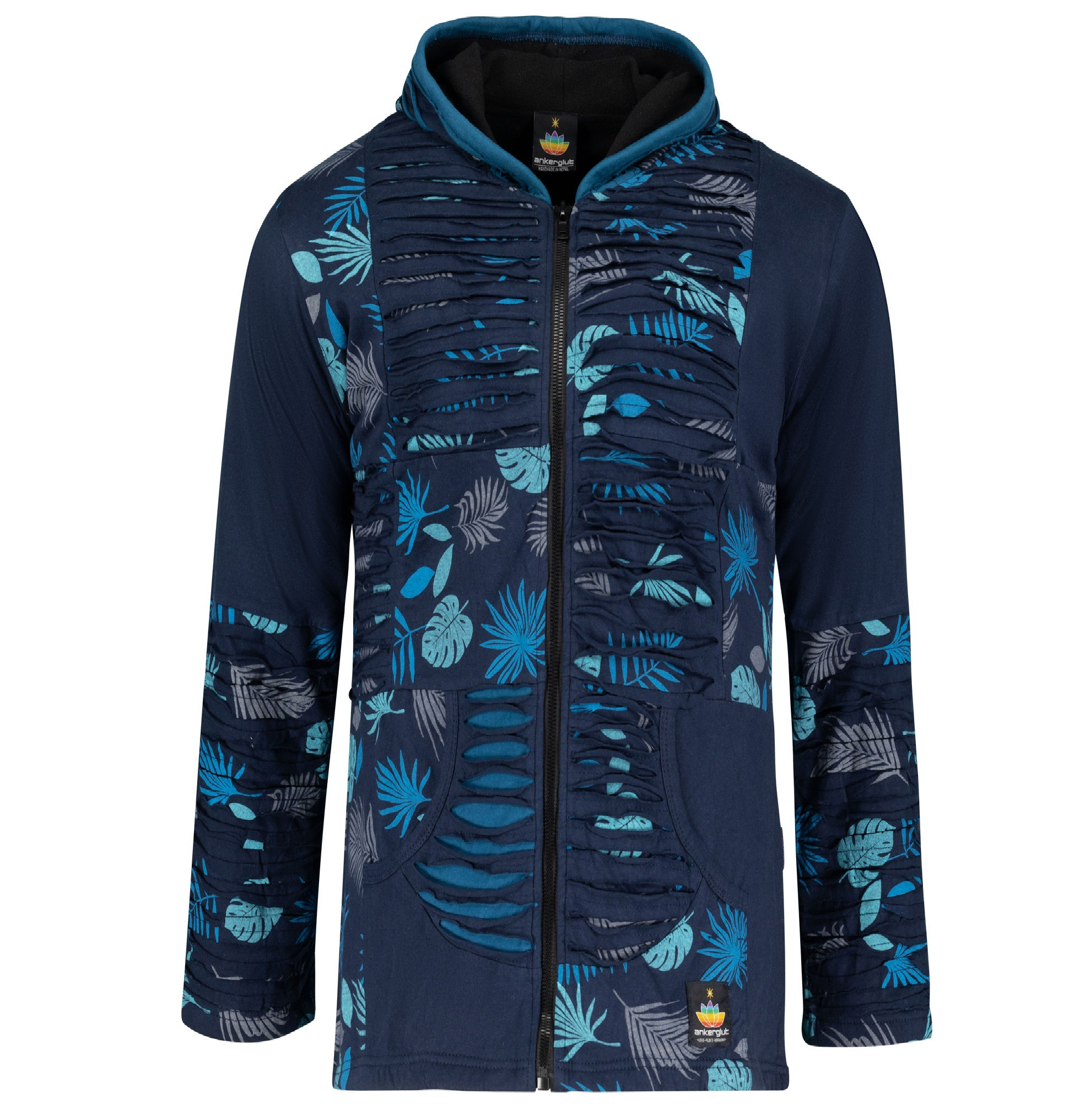 Ankerglut Nepalherz Patchwork Mantel Damen große Größen – Darkblue