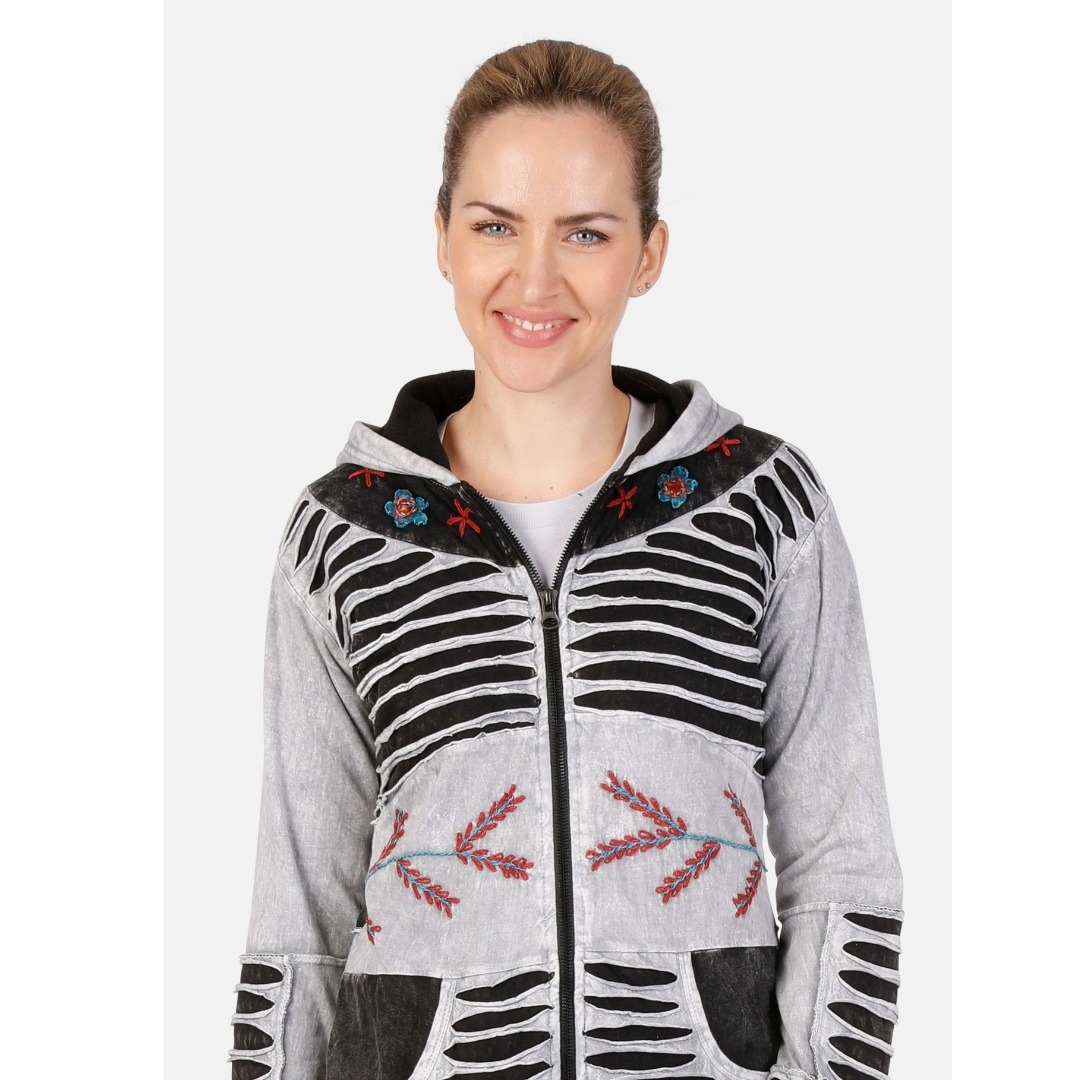 Ankerglut Nepalherz Patchwork Mantel Damen große Größen – Grau