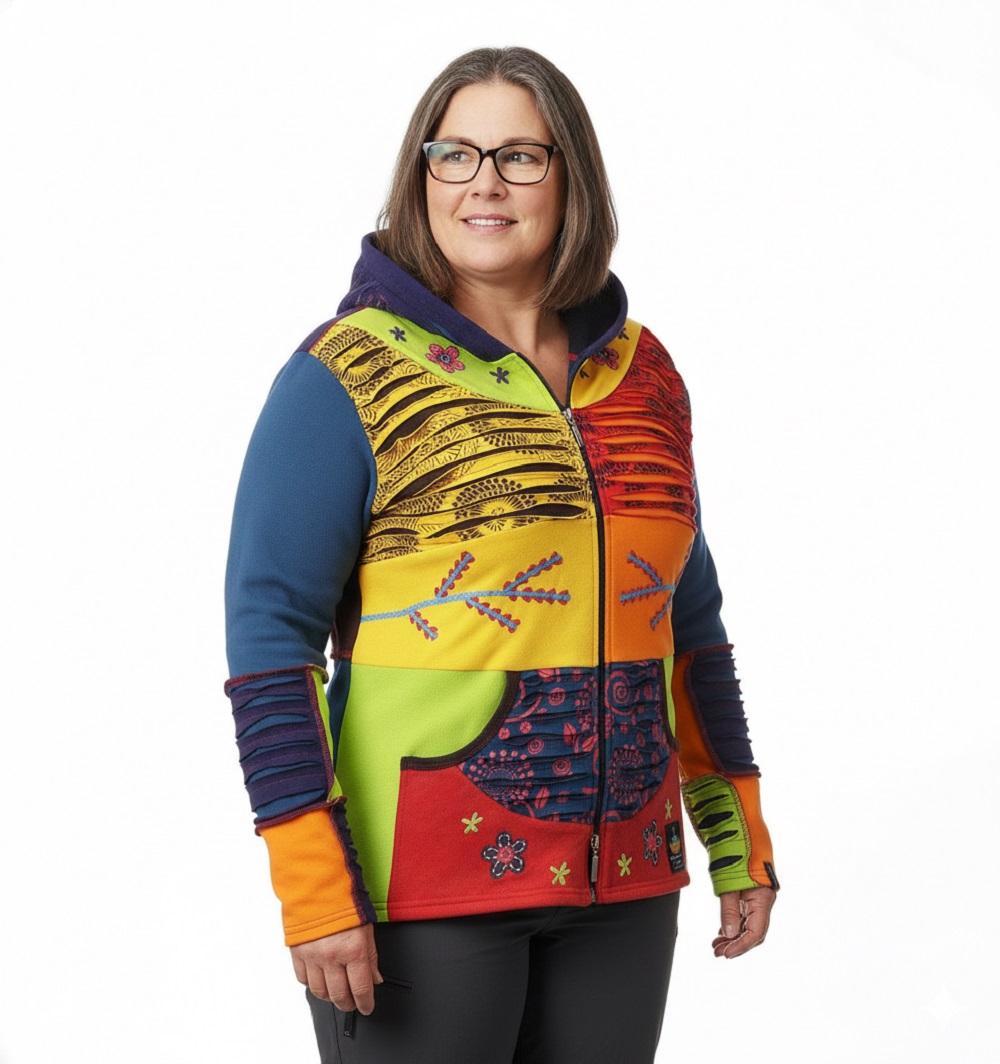 Ankerglut Sonne Damen Patchwork Jacke in großen Größen – Multi Color