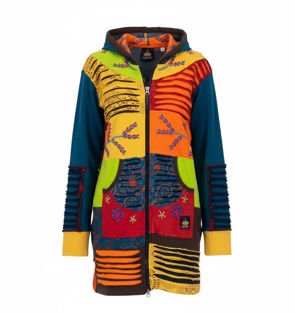 Ankerglut Nepalherz Patchwork Mantel Damen große Größen – Multi Color