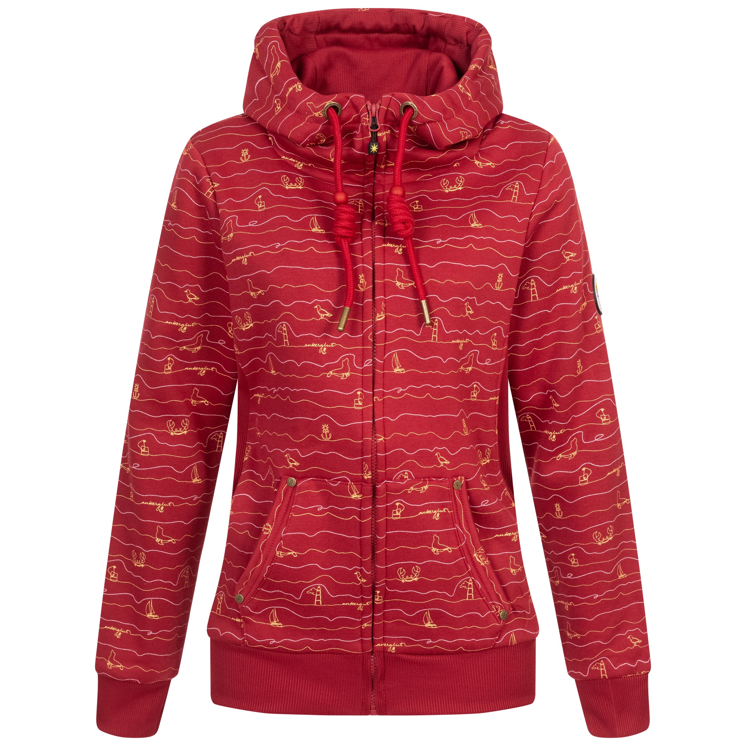 Ankerglut Welle Damen Hoodie große Größen – Rot